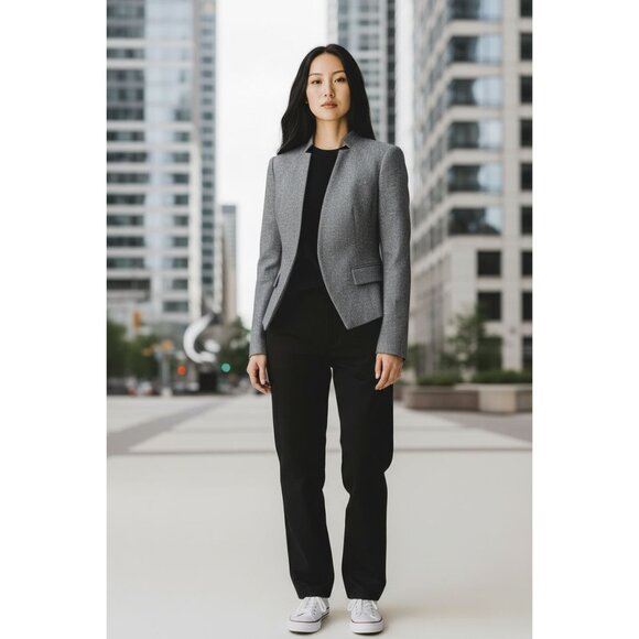 Ann Taylor Womens Blazer Jacket Size 8 Gray Tweed Work Office Career Long Sleeve - Picture 1 of 10